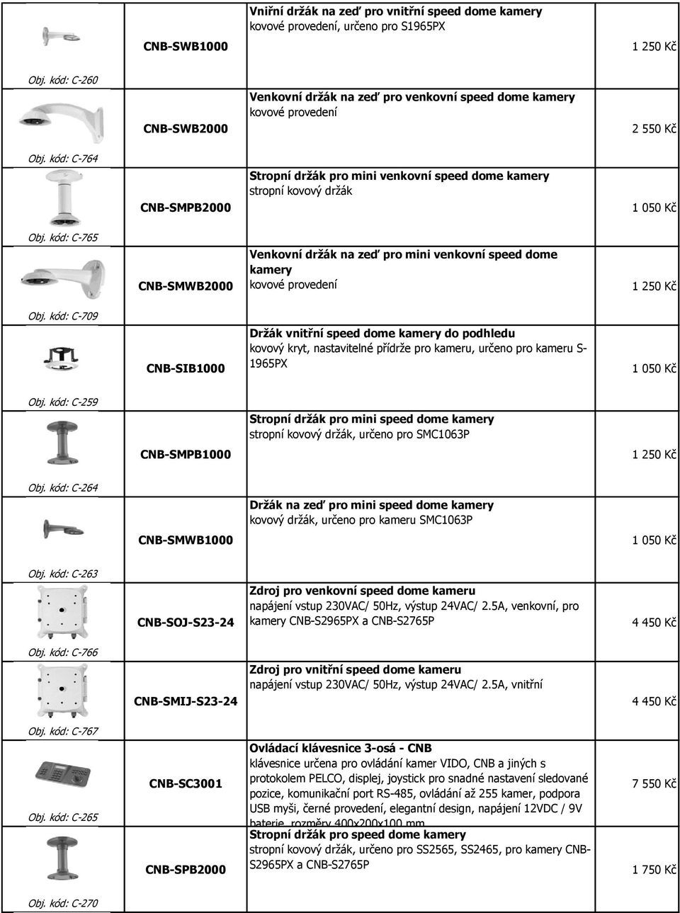 kód: C-764 CNB-SMPB2000 Stropní držák pro mini venkovní speed dome kamery stropní kovový držák 1 050 Kč Obj.