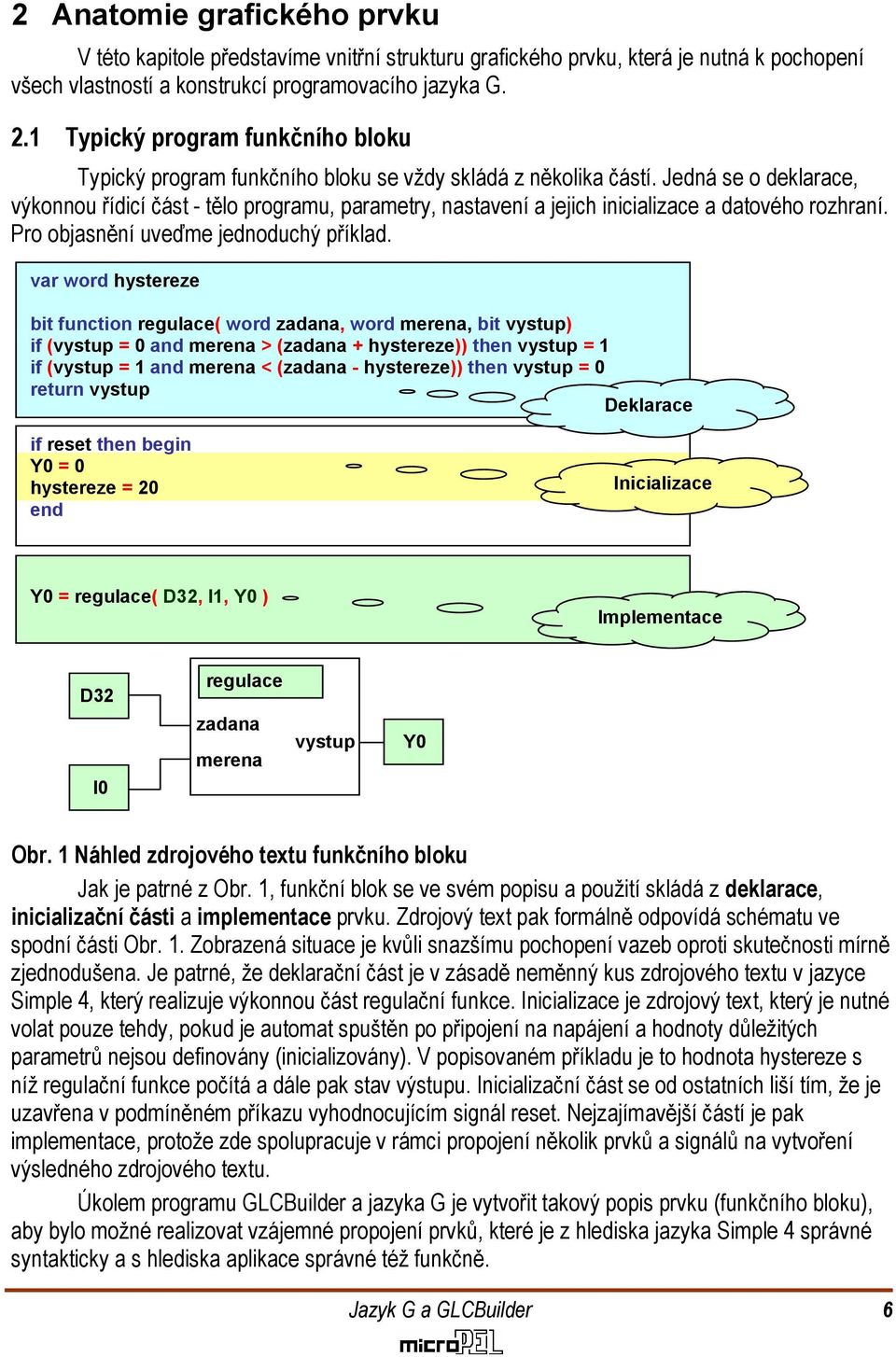 Jedná se o deklarace, výkonnou řídicí část - tělo programu, parametry, nastavení a jejich inicializace a datového rozhraní. Pro objasnění uveďme jednoduchý příklad.