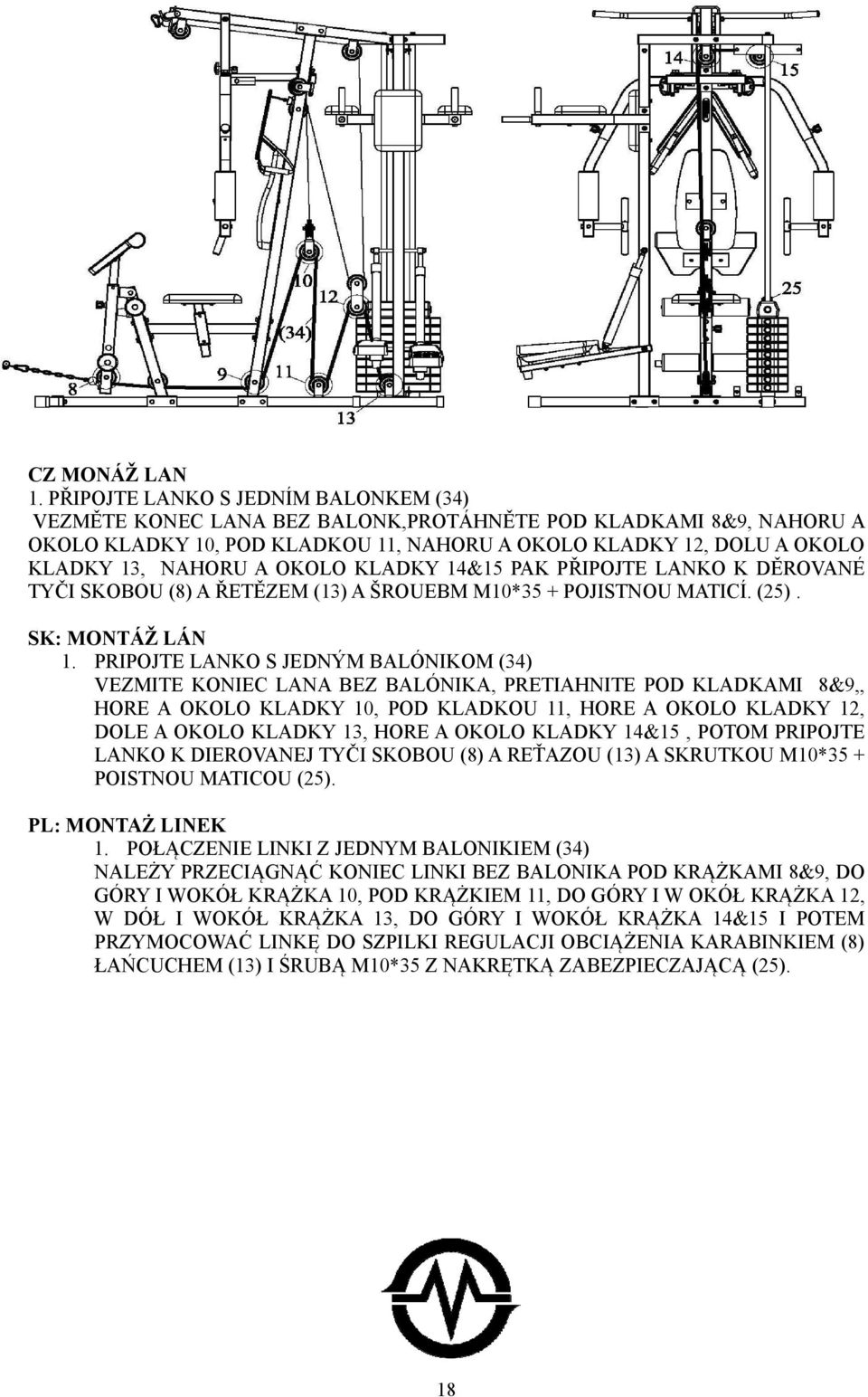 KLADKY 4&5 PAK PŘIPOJTE LANKO K DĚROVANÉ TYČI SKOBOU (8) A ŘETĚZEM (3) A ŠROUEBM M0*35 + POJISTNOU MATICÍ. (25). SK: MONTÁŽ LÁN.