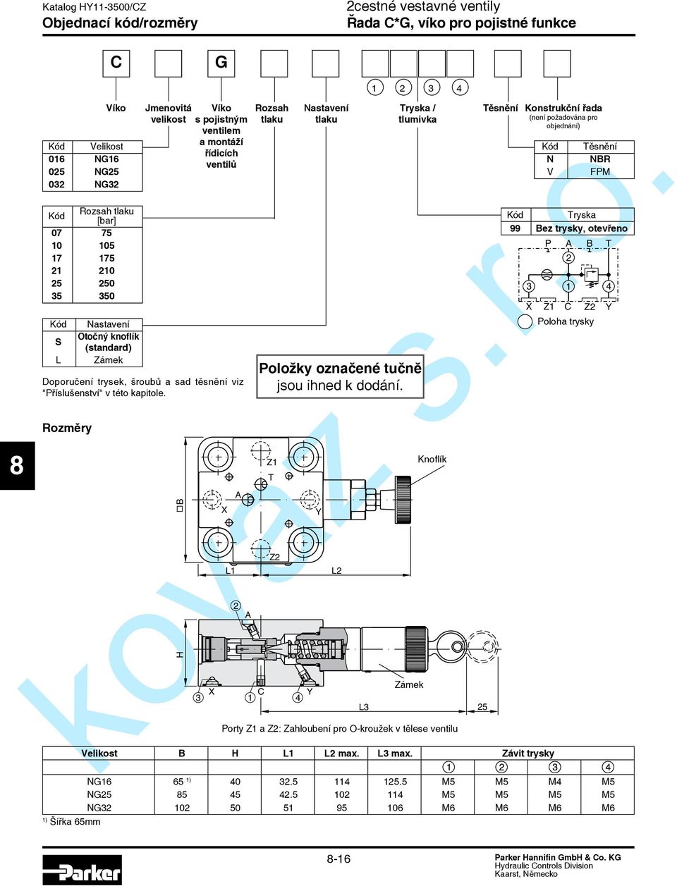 H 2 Rozsah tlaku Nastavení tlaku 1 2 3 4 ryska / tlumivka ěsnění Konstrukční řada (není požadována pro objednání) 3 L1 C 1 Položky označené tučně jsou ihned k dodání.