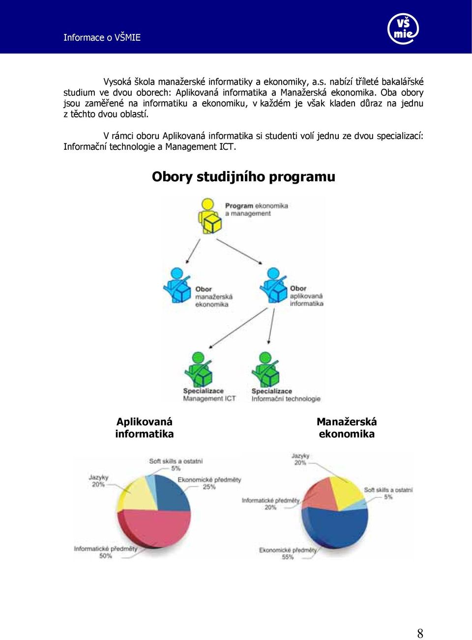 V rámci oboru Aplikovaná informatika si studenti volí jednu ze dvou specializací: Informační technologie a Management