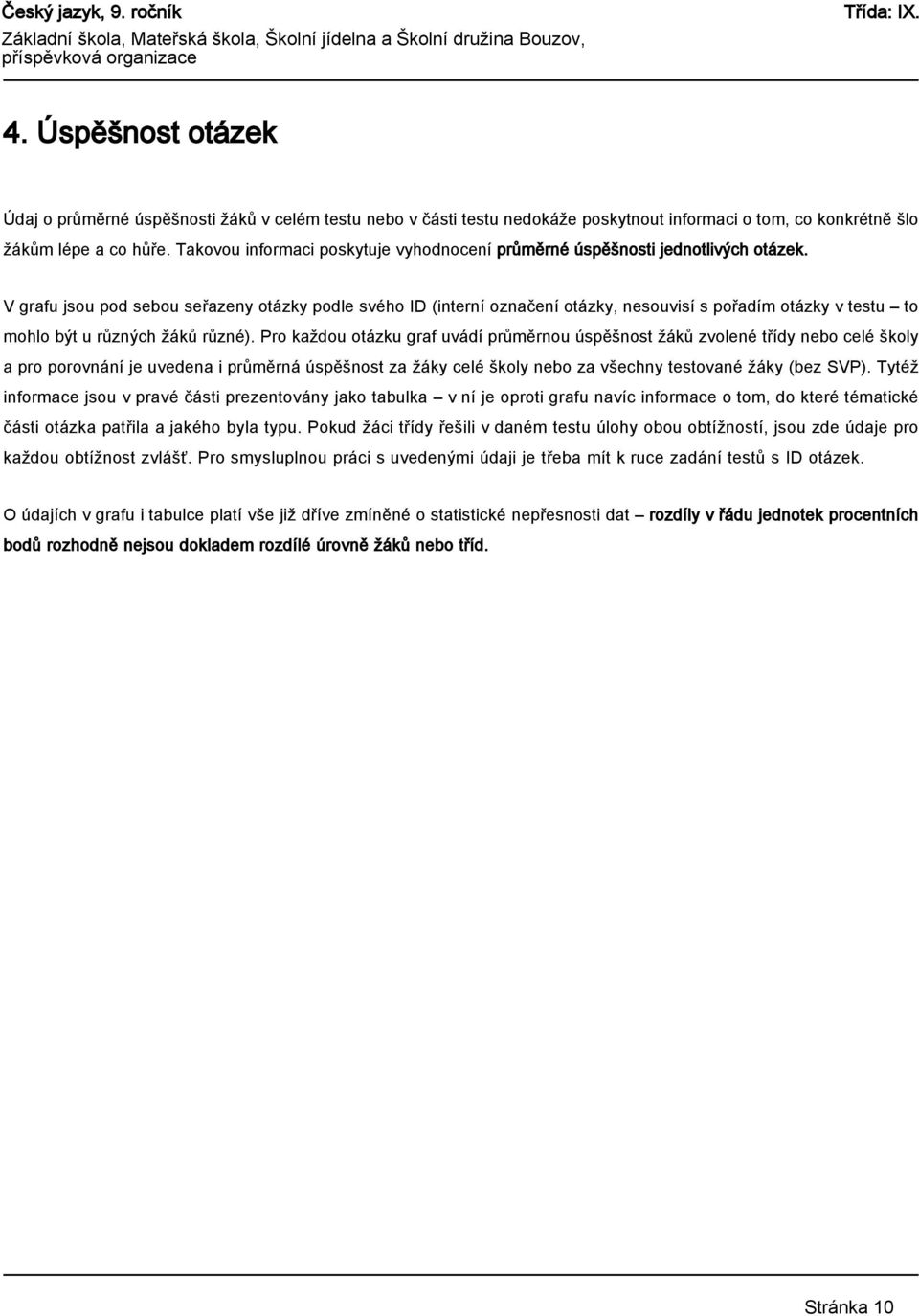 V grafu jsou pod sebou seřazeny otázky podle svého ID (interní označení otázky, nesouvisí s pořadím otázky v testu to mohlo být u různých žáků různé).