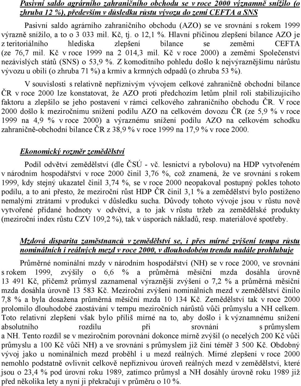 Kč v roce 1999 na 2 014,3 mil. Kč v roce 2000) a zeměmi Společenství nezávislých států (SNS) o 53,9 %.