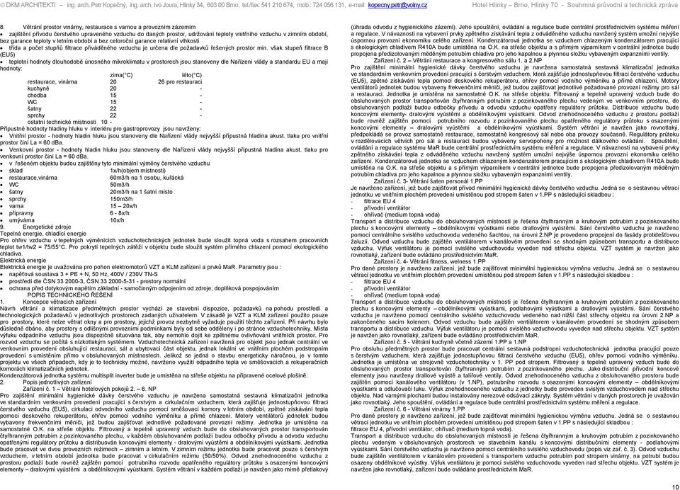 však stupeň filtrace B (EU5) teplotní hodnoty dlouhodobě únosného mikroklimatu v prostorech jsou stanoveny dle Nařízení vlády a standardu EU a mají hodnoty: zima( C) léto( C) restaurace, vinárna 20