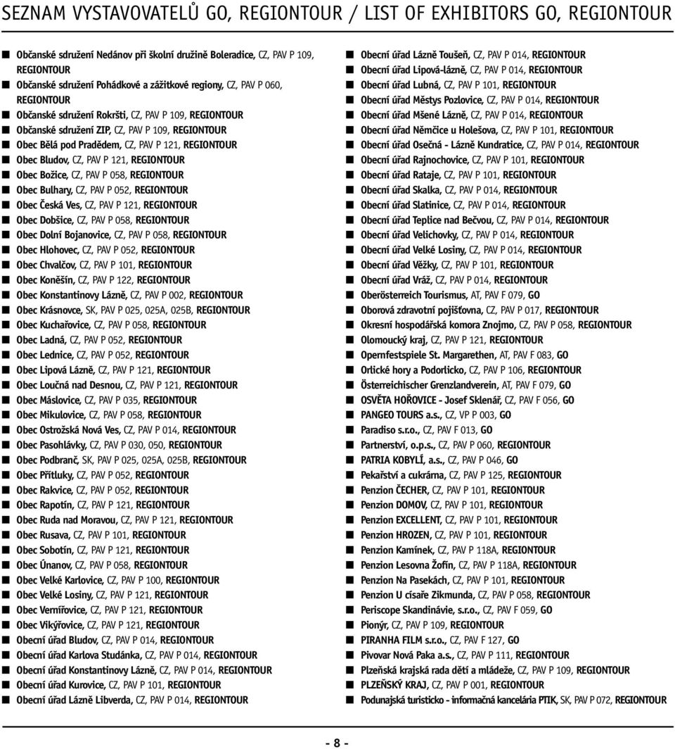 Česká Ves, CZ, PAV P 121, Obec Dobšice, CZ, PAV P 058, Obec Dolní Bojanovice, CZ, PAV P 058, Obec Hlohovec, CZ, PAV P 052, Obec Chvalčov, CZ, PAV P 101, Obec Koněšín, CZ, PAV P 122, Obec