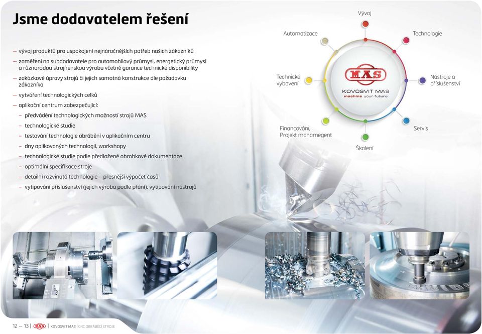 zabezpečující: předvádění technologických možností strojů MAS technologické studie testování technologie obrábění v aplikačním centru dny aplikovaných technologií, workshopy technologické studie