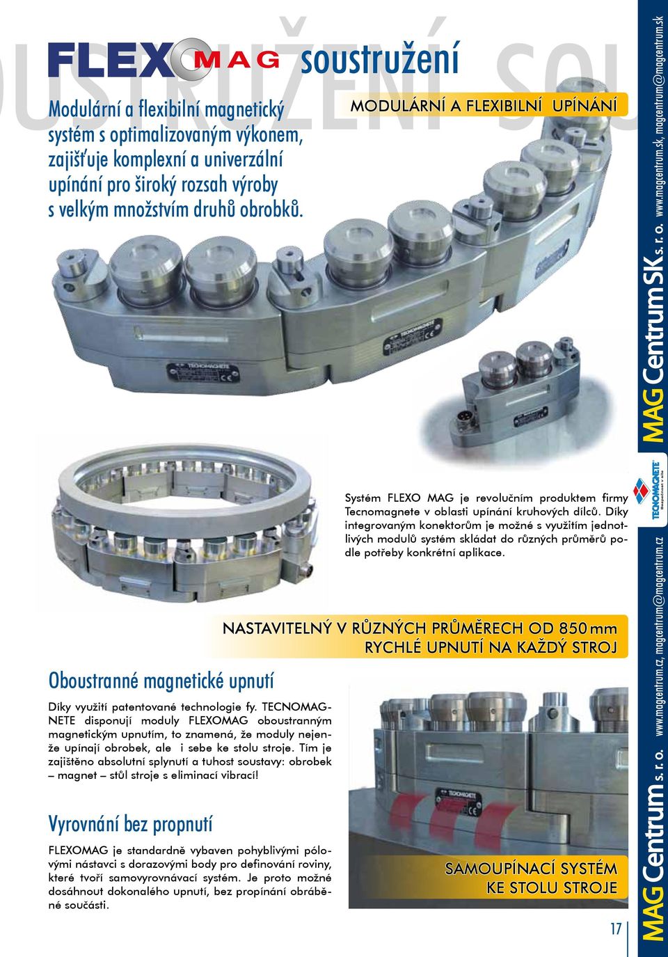 TECNOMAG NETE disponují moduly FLEXOMAG oboustranným magnetickým upnutím, to znamená, že moduly nejen že upínají obrobek, ale i sebe ke stolu stroje.