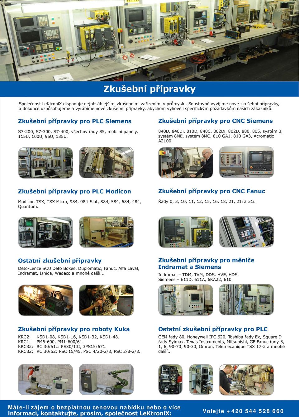 Zkušební přípravky pro PLC Siemens S7-200, S7-300, S7-400, všechny řady S5, mobilní panely, 115U, 100U, 95U, 135U.