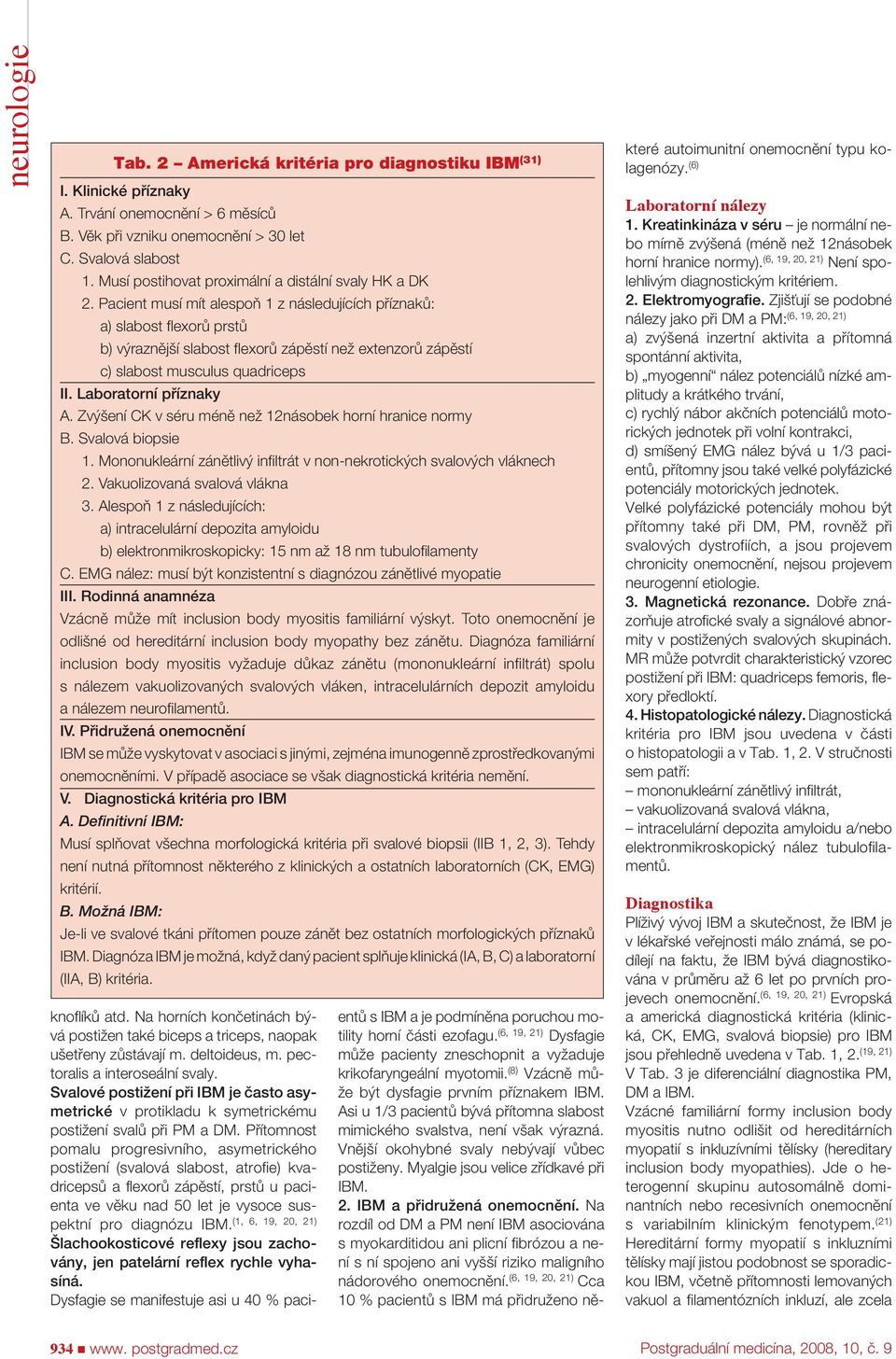 Pacient musí mít alespoň 1 z následujících příznaků: a) slabost flexorů prstů b) výraznější slabost flexorů zápěstí než extenzorů zápěstí c) slabost musculus quadriceps II. Laboratorní příznaky A.