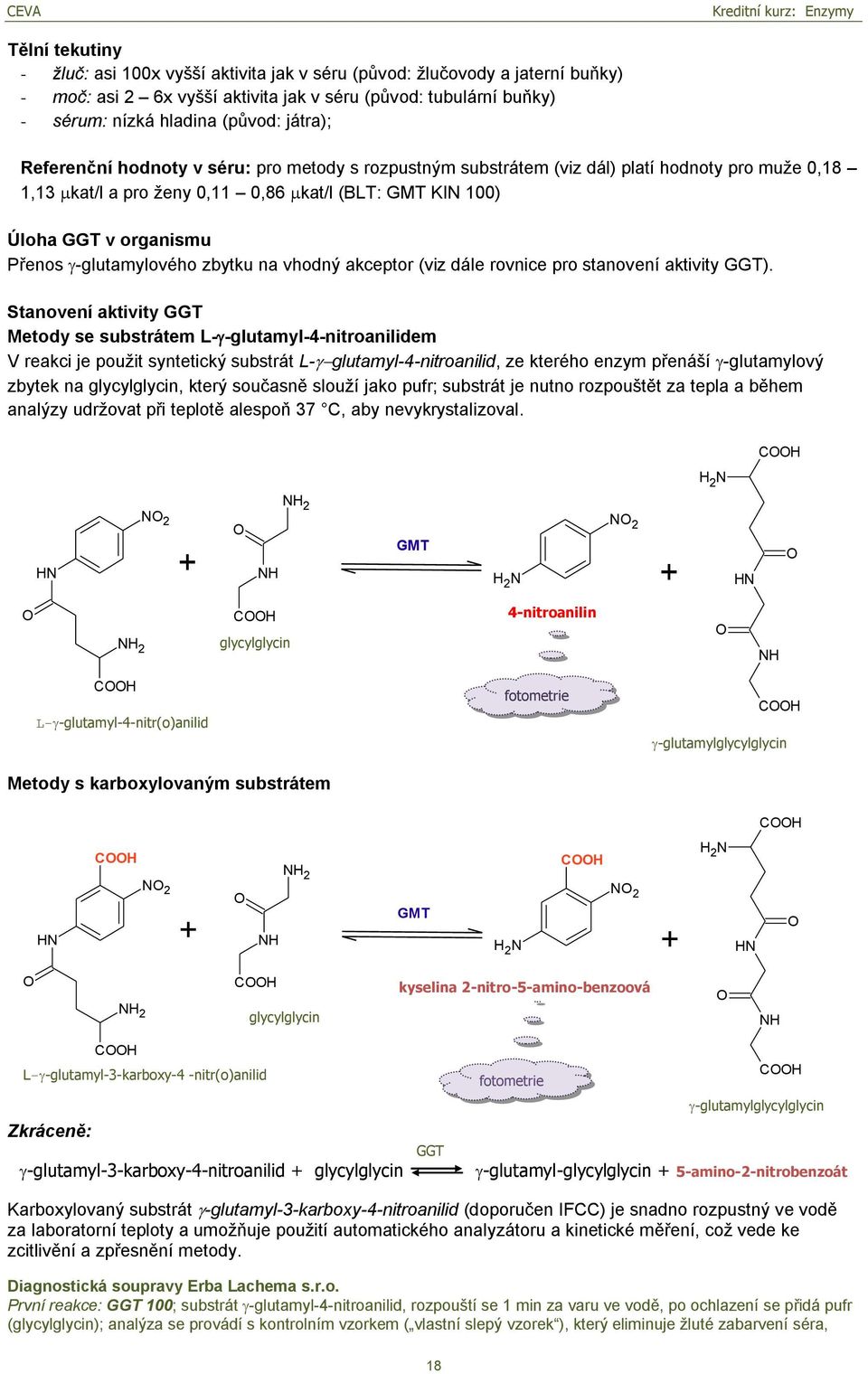 -glutamylového zbytku na vhodný akceptor (viz dále rovnice pro stanovení aktivity GGT).