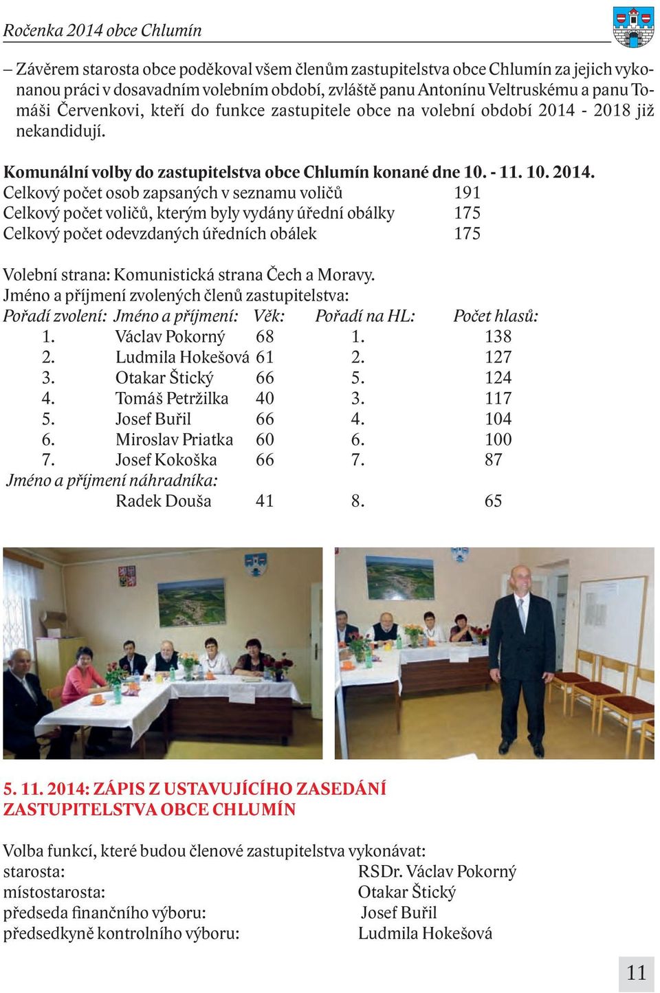 2018 již nekandidují. Komunální volby do zastupitelstva obce Chlumín konané dne 10. - 11. 10. 2014.