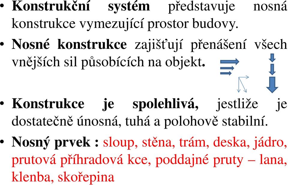 Konstrukce je spolehlivá, jestliže je dostatečně únosná, tuhá a polohově stabilní.