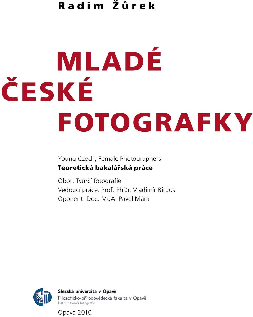 práce Obor: Tvůrčí fotografie Vedoucí práce: Prof.