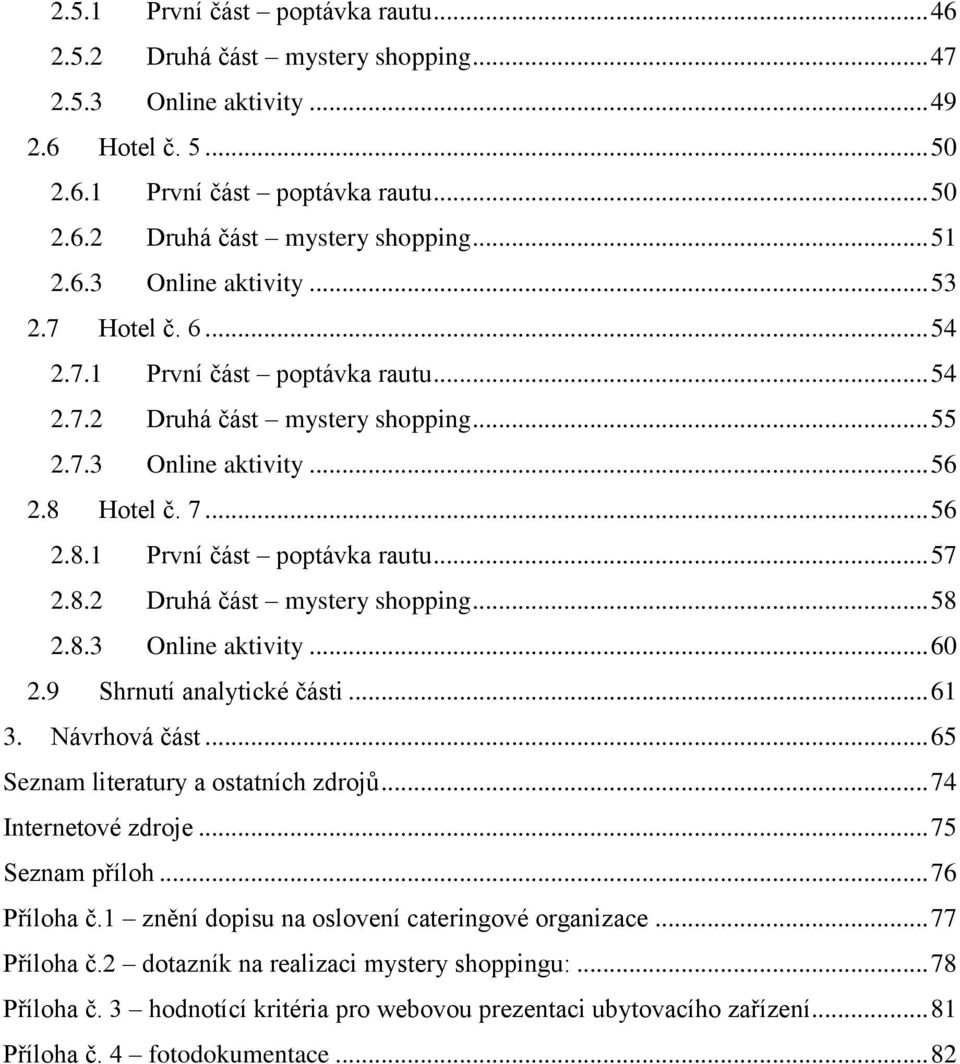 8.2 Druhá část mystery shopping... 58 2.8.3 Online aktivity... 60 2.9 Shrnutí analytické části... 61 3. Návrhová část... 65 Seznam literatury a ostatních zdrojů... 74 Internetové zdroje.
