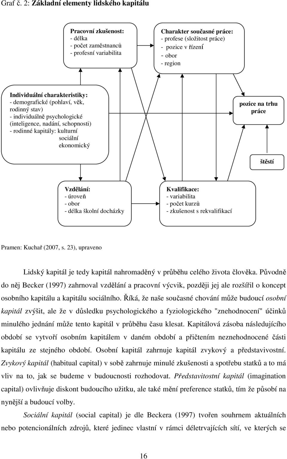 Individuální charakteristiky: - demografické (pohlaví, věk, rodinný stav) - individuálně psychologické (inteligence, nadání, schopnosti) - rodinné kapitály: kulturní sociální ekonomický pozice na