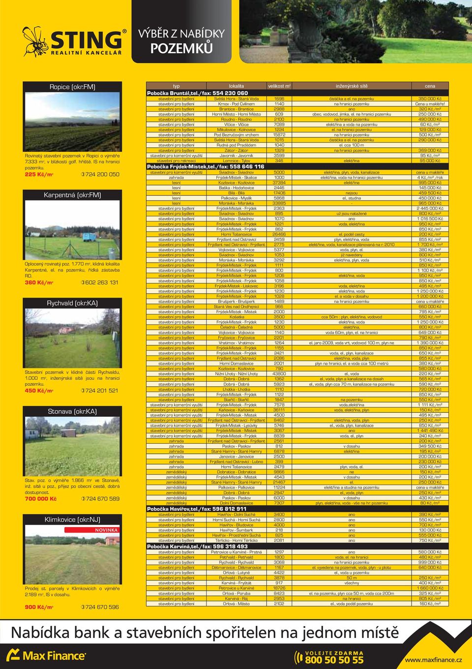 000 m 2, inženýrské sítě jsou na hranici pozemku. 450 Kč/m 2 724 201 521 Stonava (okr.ka) Stav. poz. o výměře 1.866 m 2 ve Stonavě, inž. sítě u poz., přijez po obecní cestě, dobrá dostupnost.