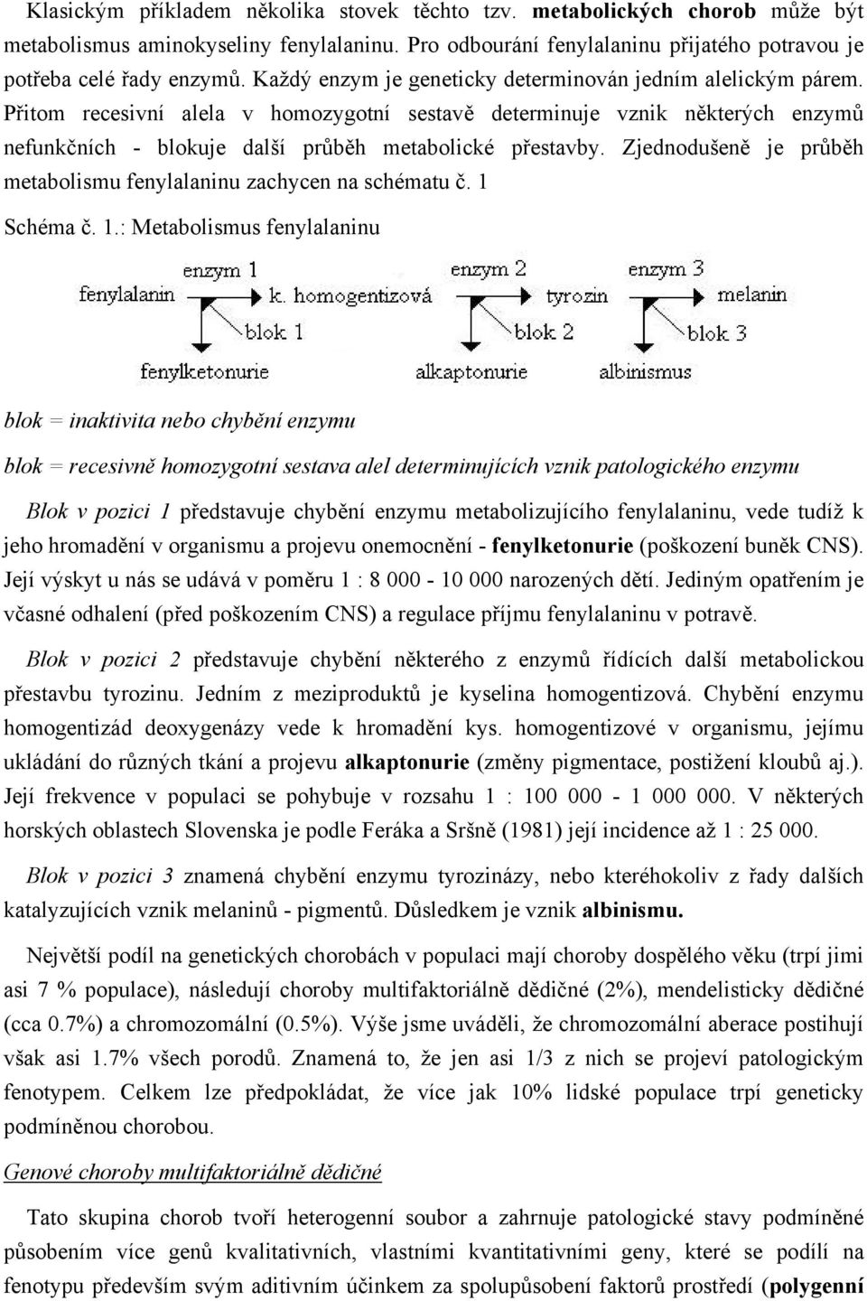 Zjednodušeně je průběh metabolismu fenylalaninu zachycen na schématu č. 1 