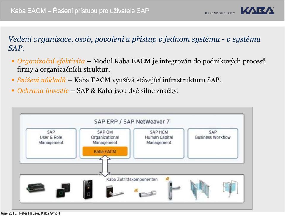 Organizační efektivita Modul Kaba EACM je integrován do podnikových procesů firmy a