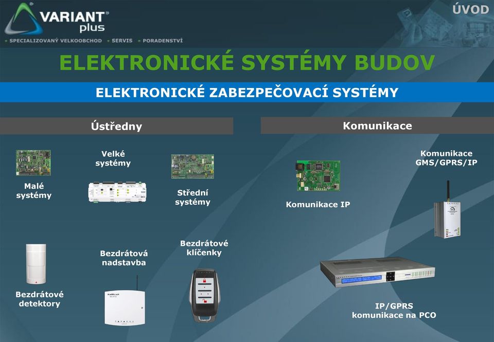 GMS/GPRS/IP Malé systémy Střední systémy Komunikace IP