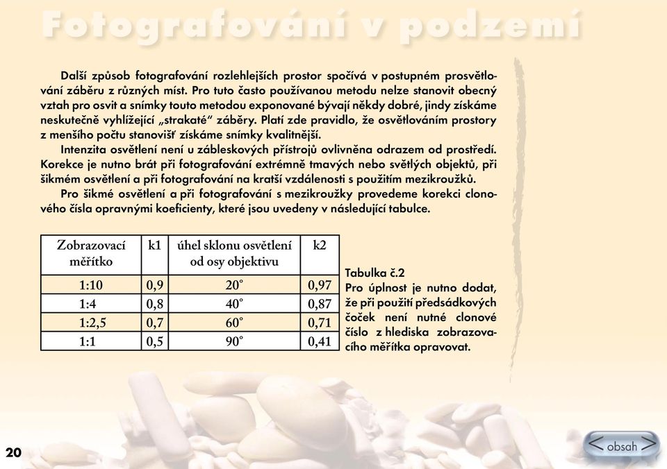 Platí zde pravidlo, že osvětlováním prostory z menšího počtu stanovišť získáme snímky kvalitnější. Intenzita osvětlení není u zábleskových přístrojů ovlivněna odrazem od prostředí.