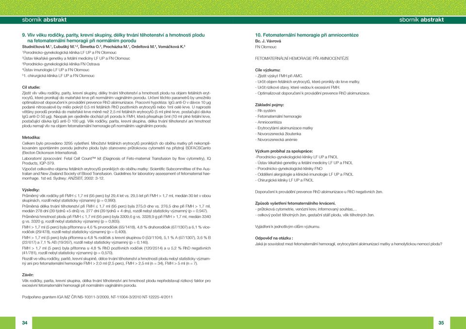 5 1 Porodnicko-gynekologická klinika LF UP a FN Olomouc 2 Ústav lékařské genetiky a fetální medicíny LF UP a FN Olomouc 3 Porodnicko-gynekologická klinika FN Ostrava 4 Ústav imunologie LF UP a FN