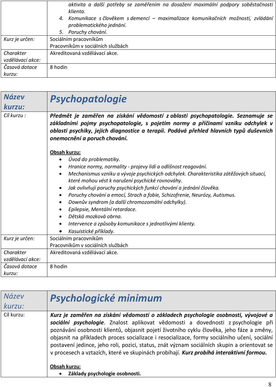Seznamuje se základními pojmy psychopatologie, s pojetím normy a příčinami vzniku odchylek v oblasti psychiky, jejich diagnostice a terapii.