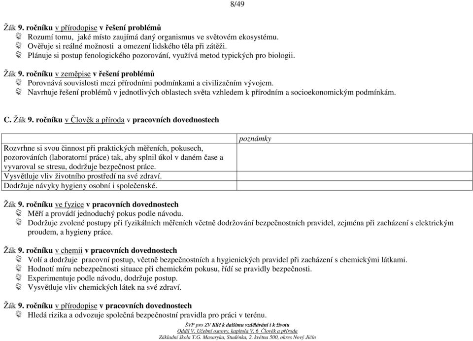 Navrhuje řešení problémů v jednotlivých oblastech světa vzhledem k přírodním a socioekonomickým podmínkám. C. Žák 9.