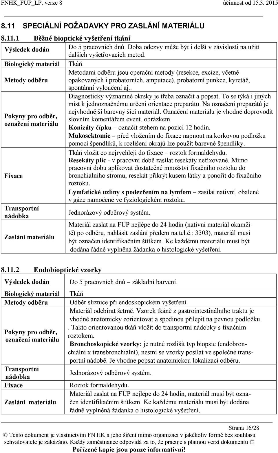 Metodami odběru jsou operační metody (resekce, excize, včetně Metody odběru opakovaných i probatorních, amputace), probatorní punkce, kyretáž, spontánní vyloučení aj.