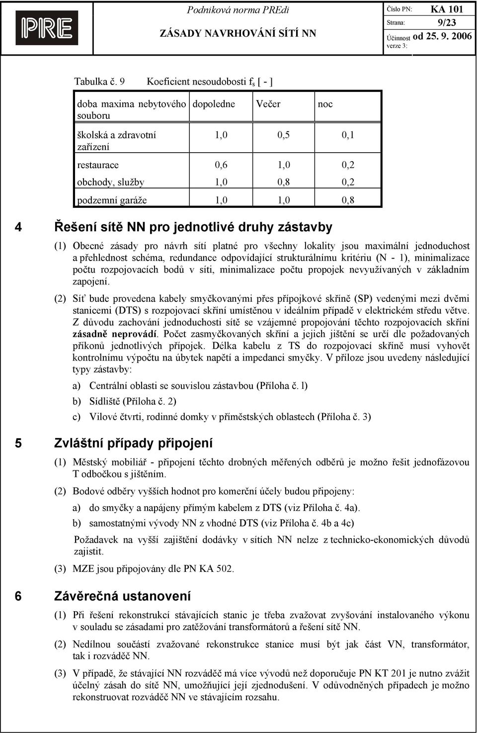 1,0 0,8 4 Řešení sítě NN pro jednotlivé druhy zástavby (1) Obecné zásady pro návrh sítí platné pro všechny lokality jsou maximální jednoduchost a přehlednost schéma, redundance odpovídající