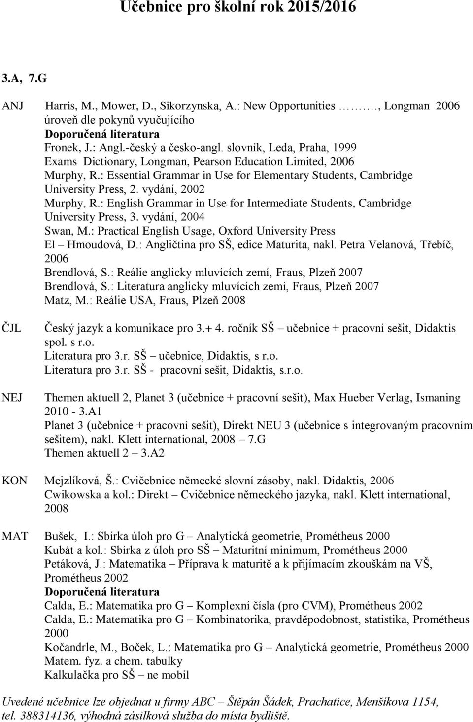 vydání, 2002 Murphy, R.: English Grammar in Use for Intermediate Students, Cambridge University Press, 3. vydání, 2004 Swan, M.: Practical English Usage, Oxford University Press El Hmoudová, D.