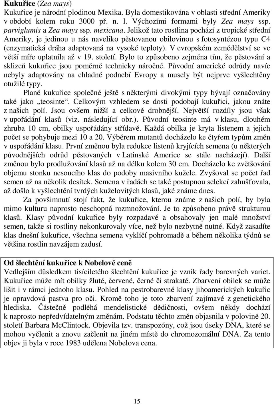 Jelikož tato rostlina pochází z tropické střední Ameriky, je jedinou u nás naveliko pěstovanou obilovinou s fotosyntézou typu C4 (enzymatická dráha adaptovaná na vysoké teploty).