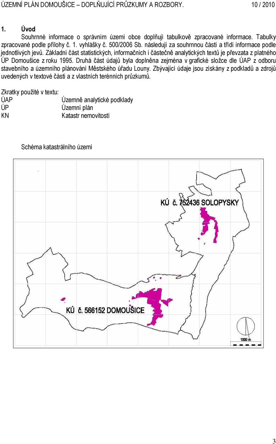 Základní část statistických, informačních i částečně analytických textů je převzata z platného ÚP Domoušice z roku 1995.