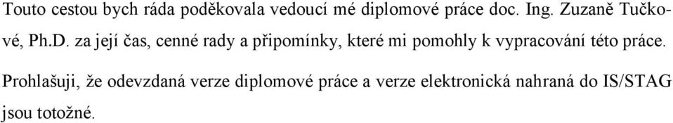 za její čas, cenné rady a připomínky, které mi pomohly k vypracování