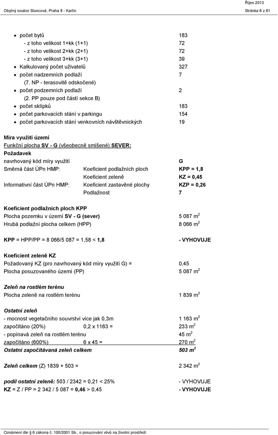 PP pouze pod částí sekce B) počet sklípků počet parkovacích stání v parkingu počet parkovacích stání venkovních návštěvnických Stránka 6 z 81 183 72 72 39 327 7 2 183 154 19 Míra využití území