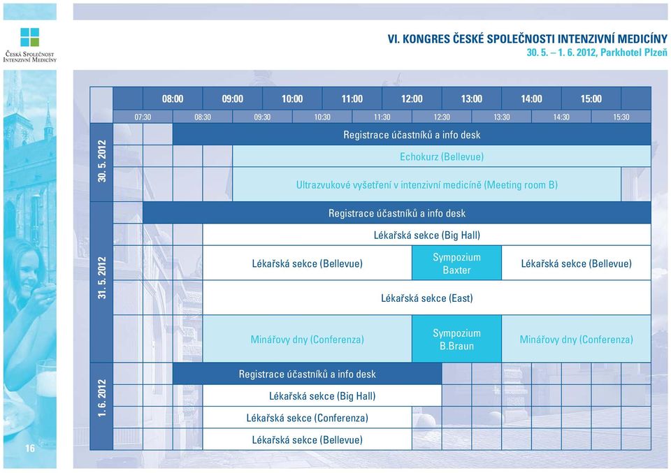 intenzivní medicíně (Meeting room B) Registrace účastníků a info desk Lékařská sekce (Big Hall) 31. 5.