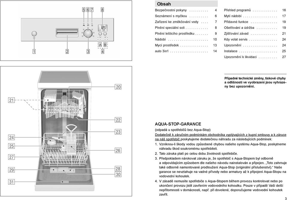 .......... 19 Zjišťování závad.............. 21 Kdy volat servis............... 24 Upozornění.................. 24 Instalace.................... 25 Upozornění k likvidaci.