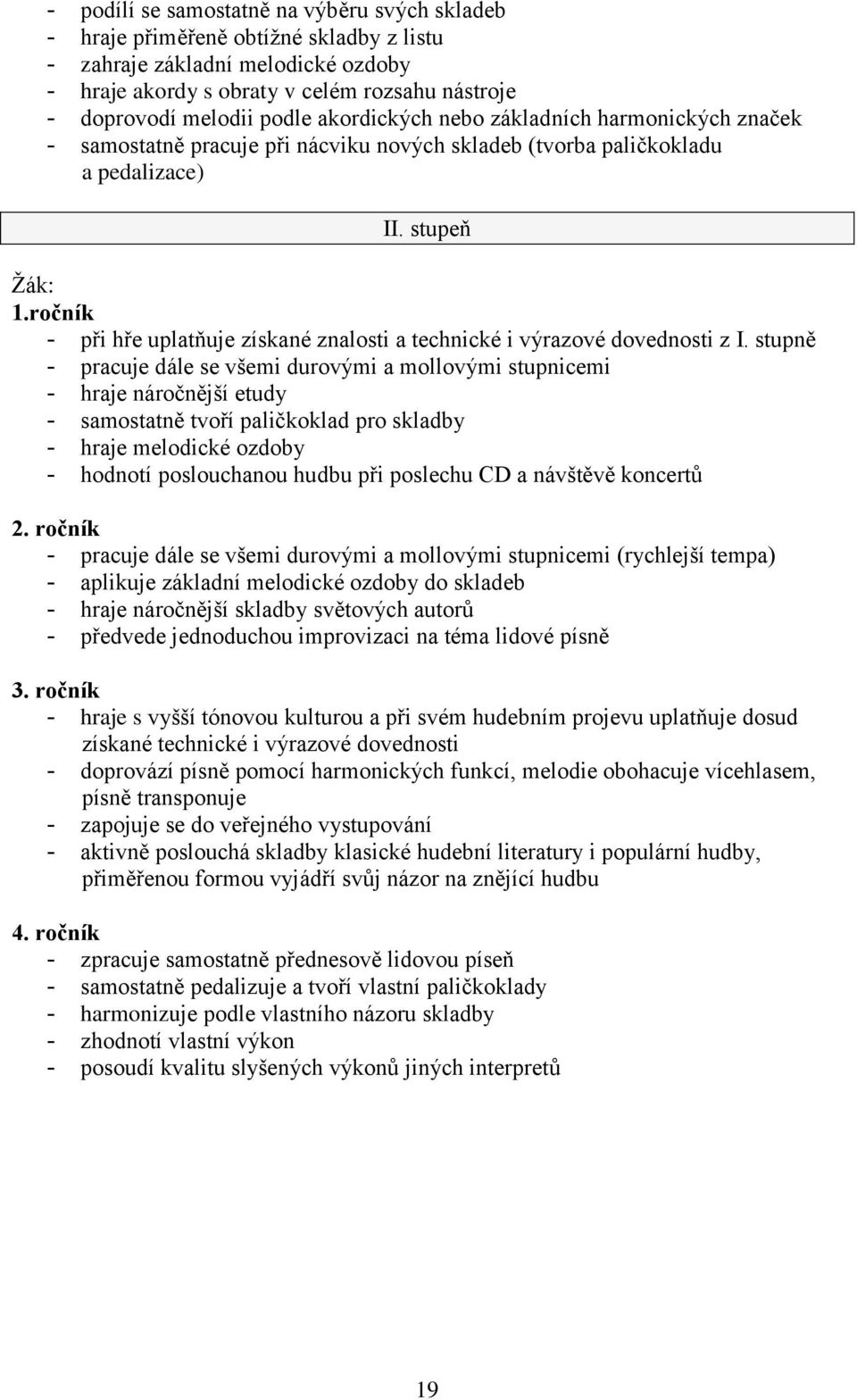 ročník - při hře uplatňuje získané znalosti a technické i výrazové dovednosti z I.