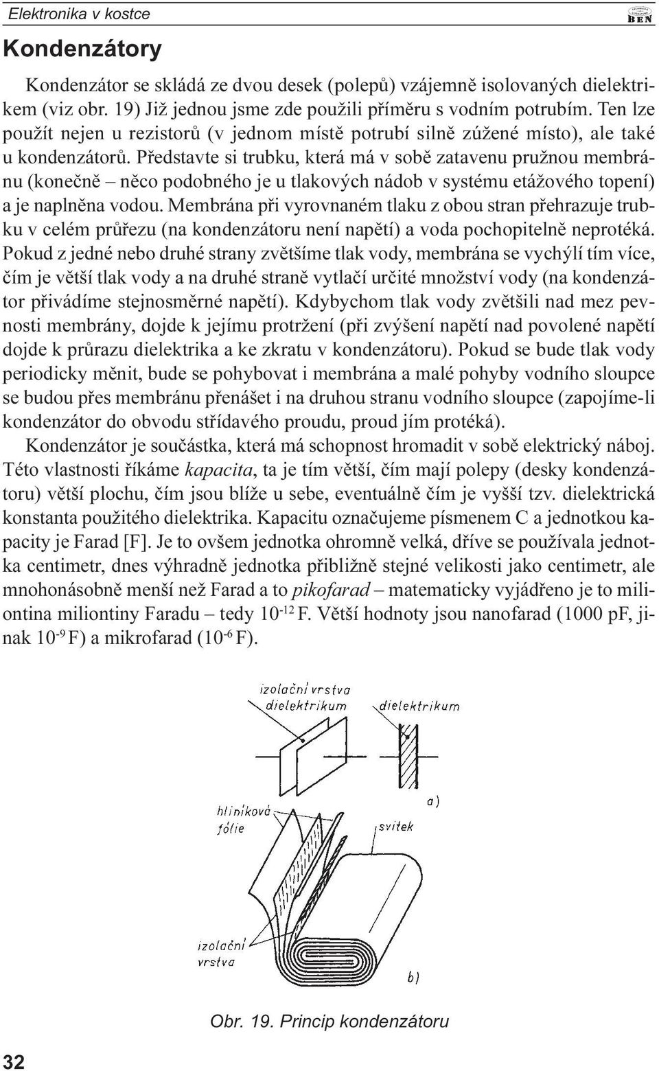 systému etážového topení) a je naplnìna vodou Membrána pøi vyrovnaném tlaku z obou stran pøehrazuje trubku v celém prùøezu (na kondenzátoru není napìtí) a voda pochopitelnì neprotéká Pokud z jedné