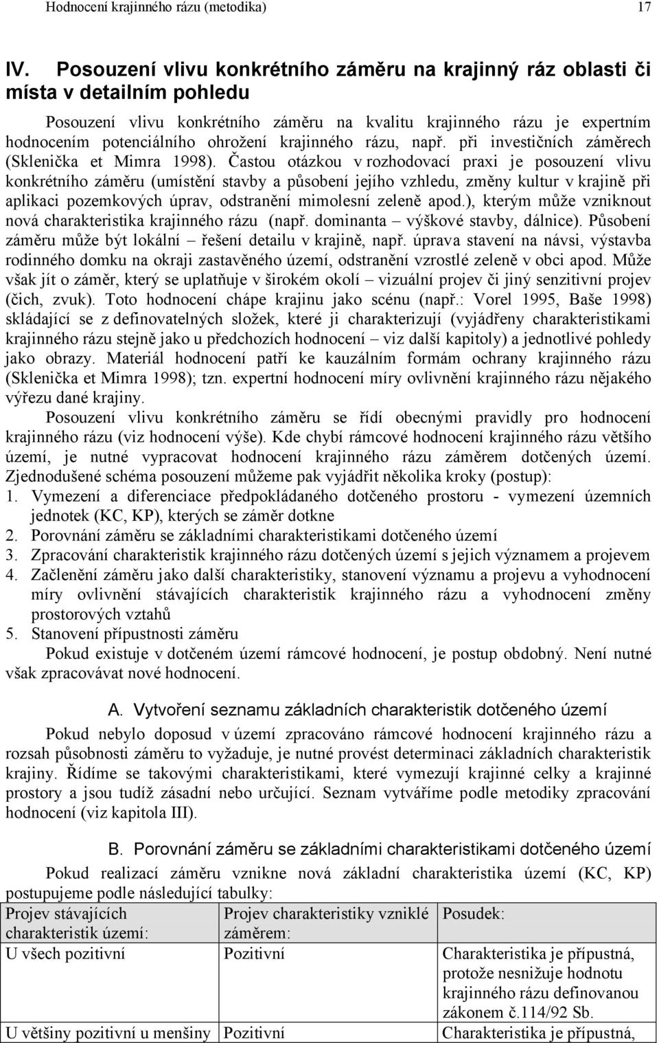 krajinného rázu, např. při investičních záměrech (Sklenička et Mimra 1998).