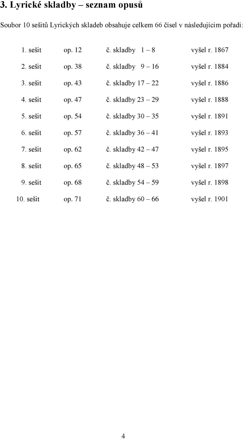 skladby 23 29 vyšel r. 1888 5. sešit op. 54 č. skladby 30 35 vyšel r. 1891 6. sešit op. 57 č. skladby 36 41 vyšel r. 1893 7. sešit op. 62 č.