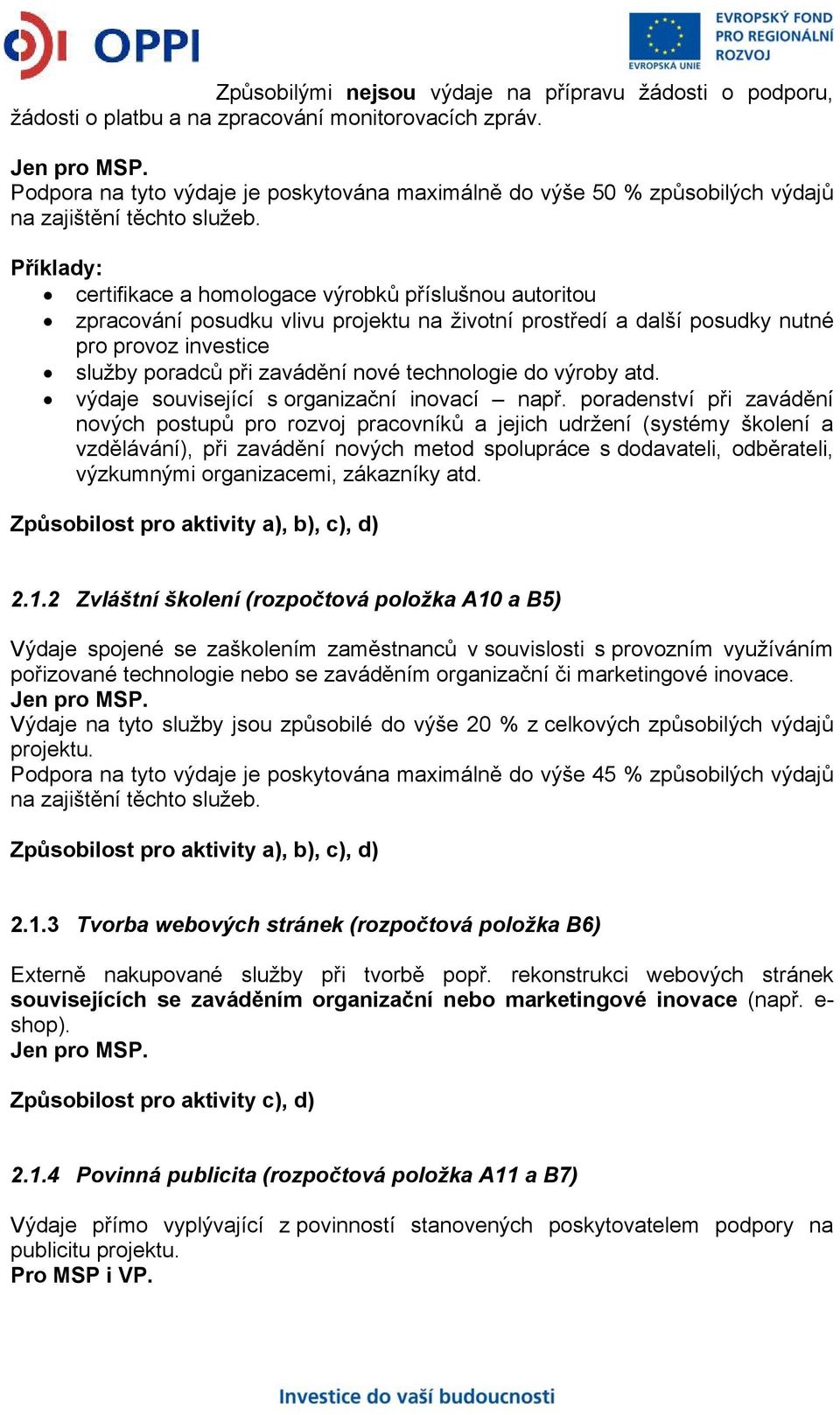 certifikace a homologace výrobků příslušnou autoritou zpracování posudku vlivu projektu na životní prostředí a další posudky nutné pro provoz investice služby poradců při zavádění nové technologie do