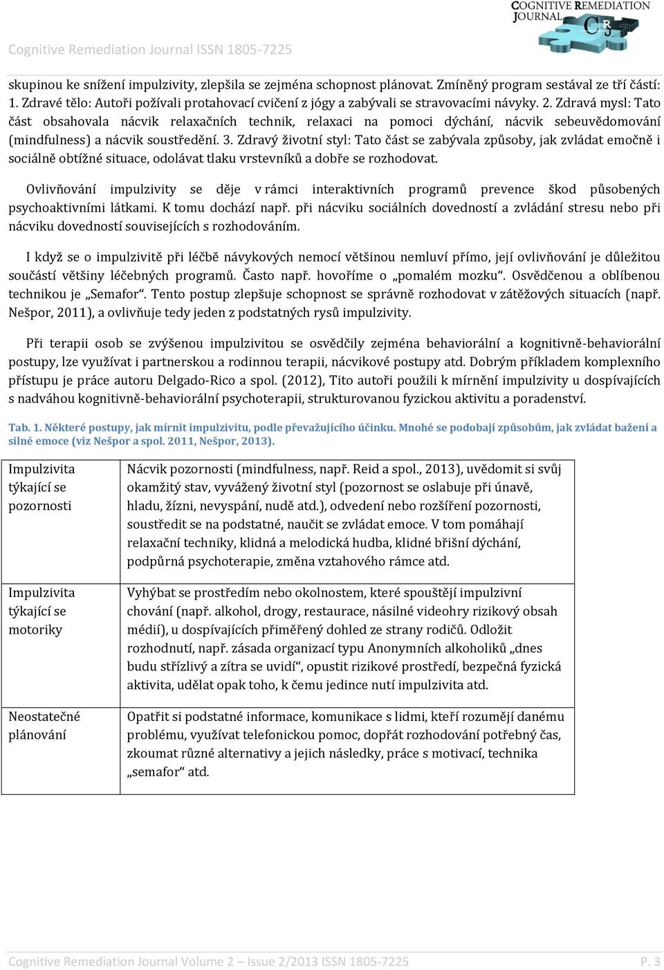 Zdravá mysl: Tato část obsahovala nácvik relaxačních technik, relaxaci na pomoci dýchání, nácvik sebeuvědomování (mindfulness) a nácvik soustředění. 3.