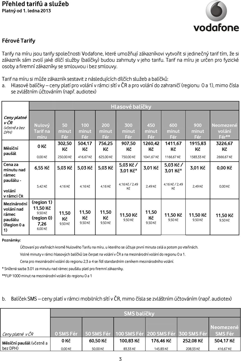 Hlasové balíčky ceny platí pro volání v rámci sítí v ČR a pro volání do zahraničí (regionu 0 a 1), mimo čísla se zvláštním účtováním (např.