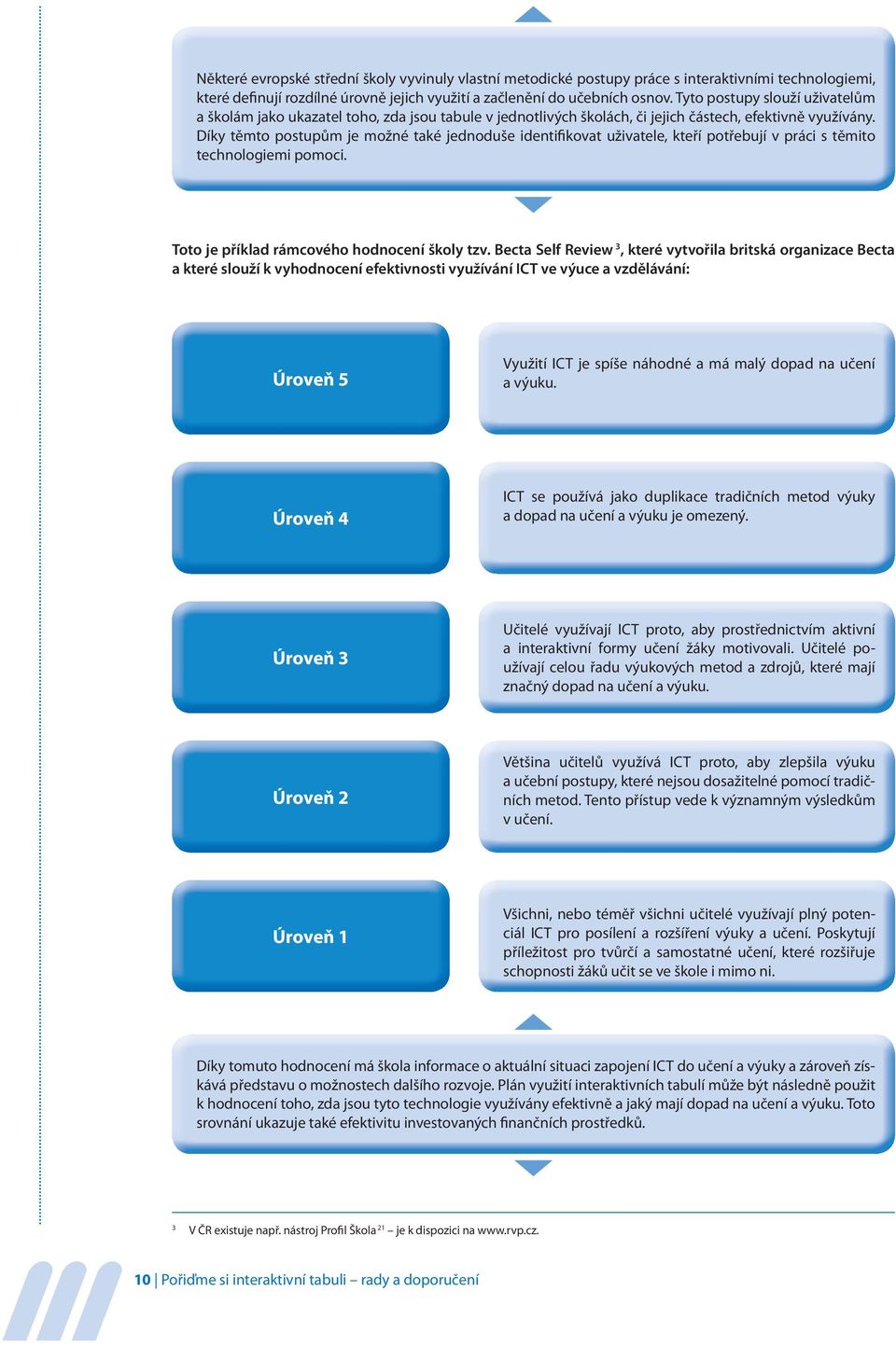 Díky těmto postupům je možné také jednoduše identifikovat uživatele, kteří potřebují v práci s těmito technologiemi pomoci. Toto je příklad rámcového hodnocení školy tzv.
