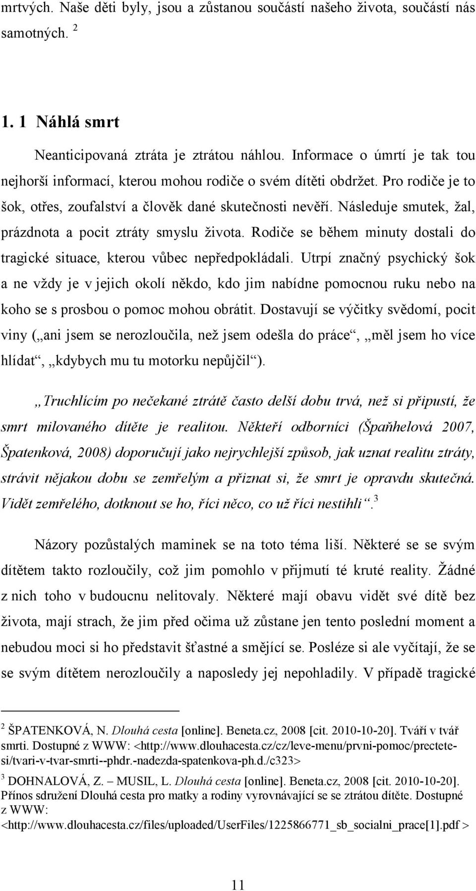 Následuje smutek, žal, prázdnota a pocit ztráty smyslu života. Rodiče se během minuty dostali do tragické situace, kterou vůbec nepředpokládali.