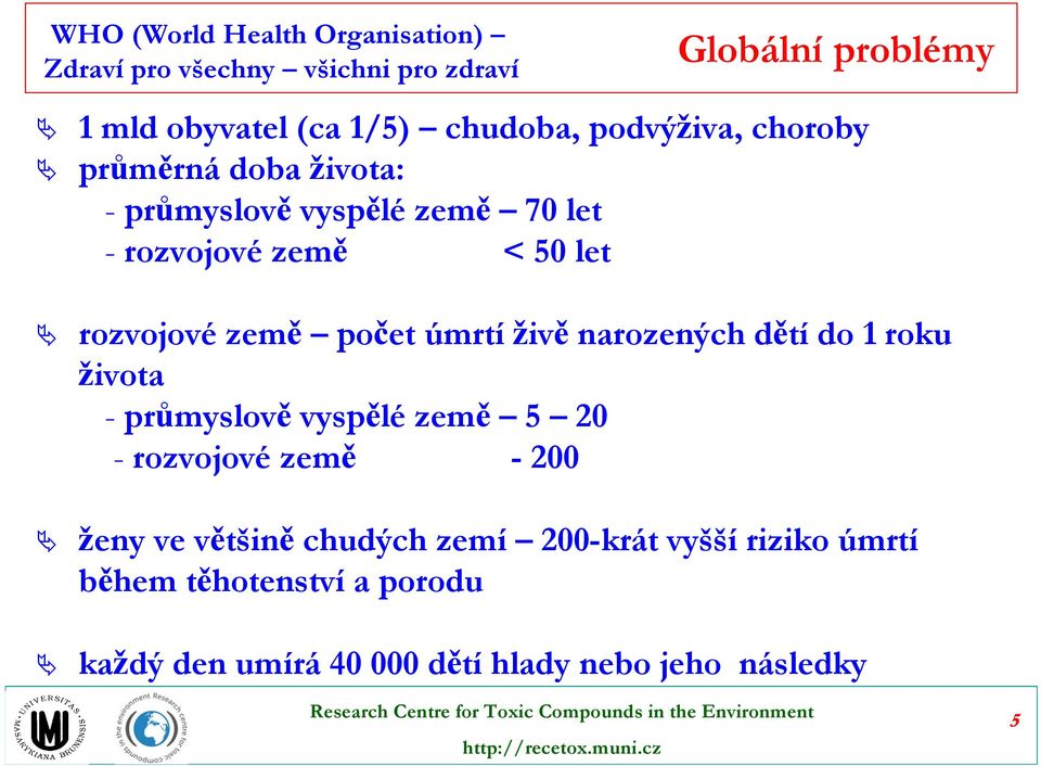 země počet úmrtí živě narozených dětí do 1 roku života - průmyslově vyspělé země 5 20 - rozvojové země -200 ženy ve