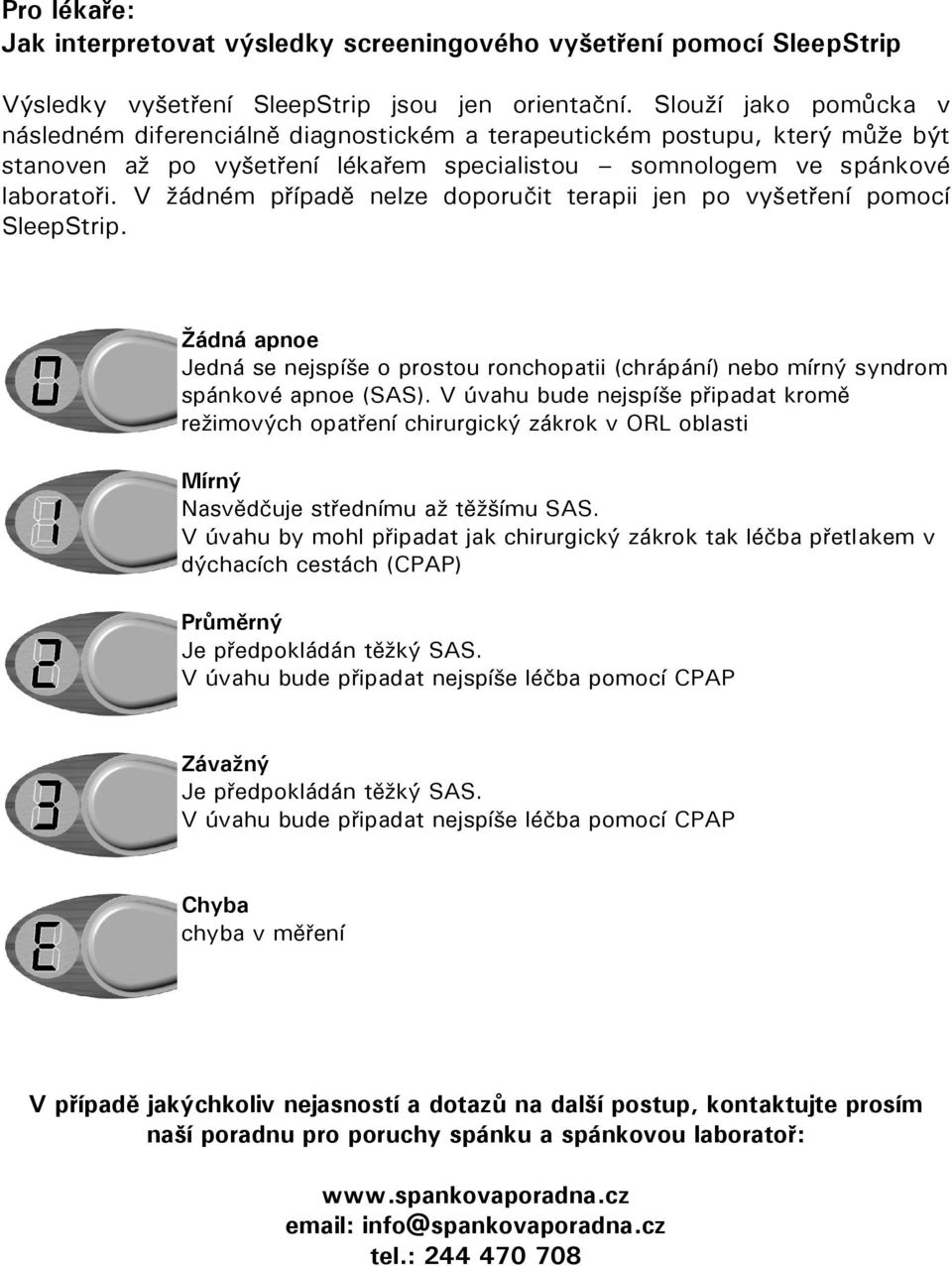 V žádném případě nelze doporučit terapii jen po vyšetření pomocí SleepStrip. Žádná apnoe Jedná se nejspíše o prostou ronchopatii (chrápání) nebo mírný syndrom spánkové apnoe (SAS).