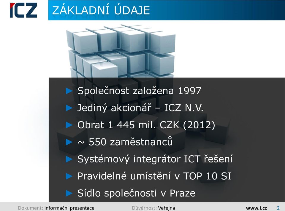 CZK (2012) ~ 550 zaměstnancŧ Systémový integrátor ICT řešení