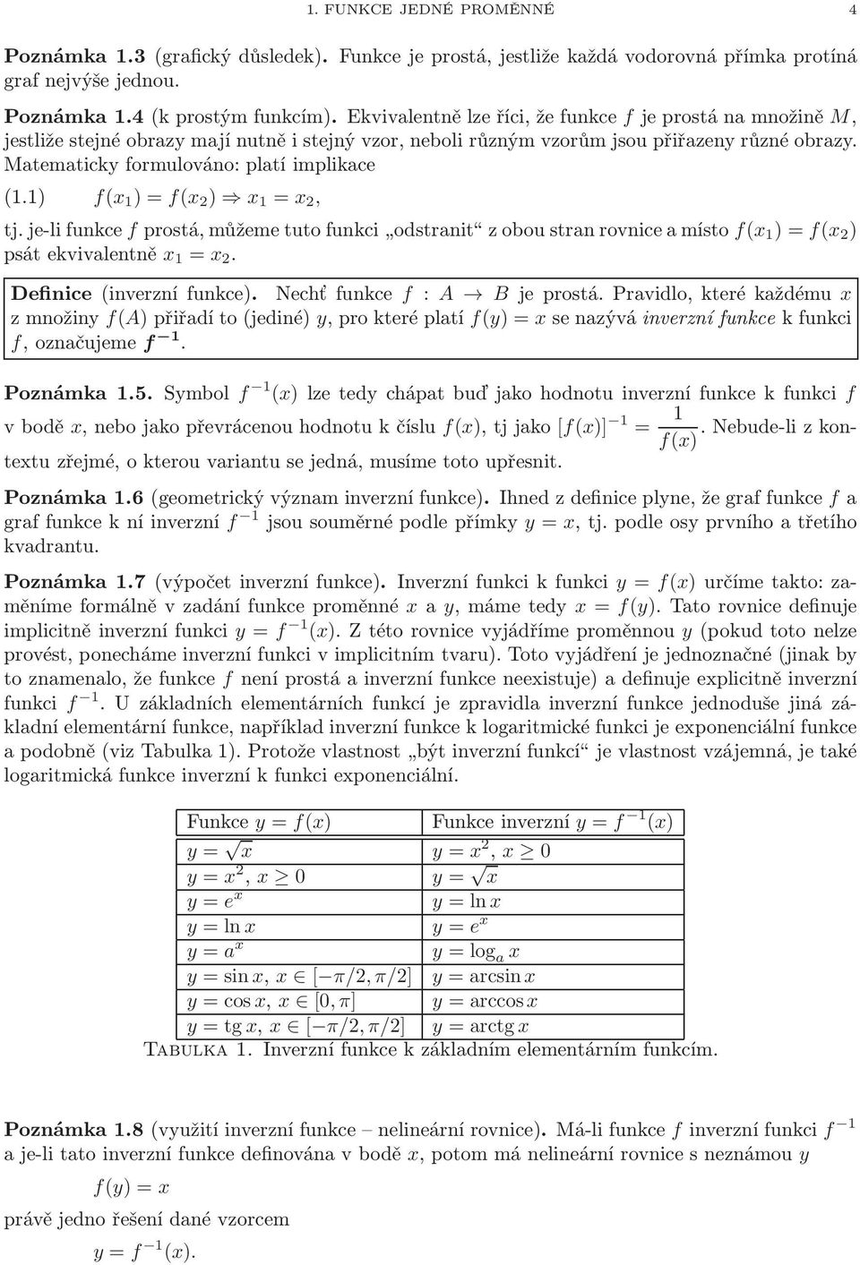 1) f(x 1 ) = f(x 2 ) x 1 = x 2, tj.je-lifunkcefprostá,můžemetutofunkci odstrnit zoboustrnrovnicemístof(x 1 ) = f(x 2 ) psátekvivlentně x 1 = x 2. Definice(inverzní funkce).