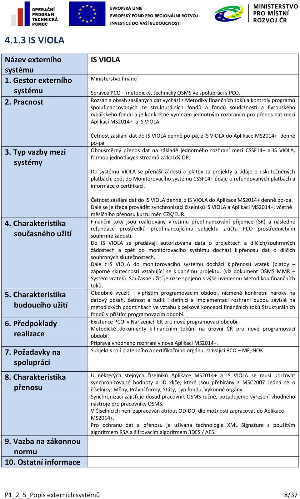 vymezen jednotným rozhraním pro přenos dat mezi Aplikací MS2014+ a IS VIOLA.